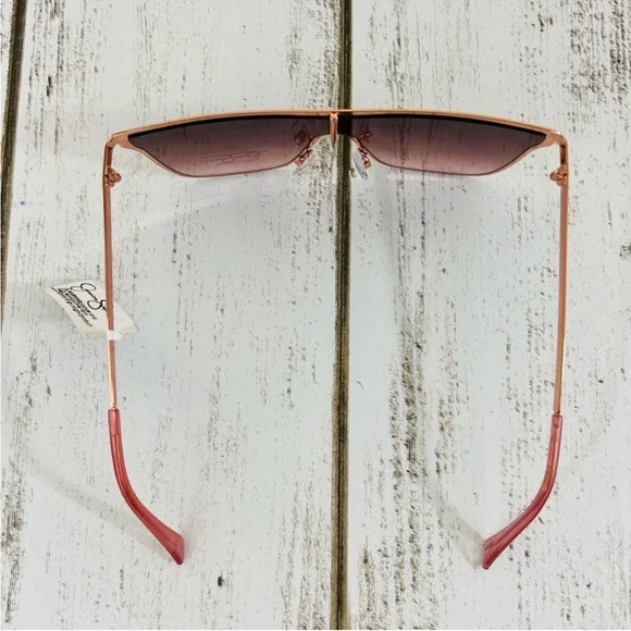 Jessica Simpson Rose Gold Metal Frame Square Shield Sunglasses Eyewear J6100 - Picture 8 of 14